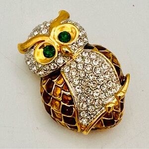 Vintage Owl Rhinestone Brooch